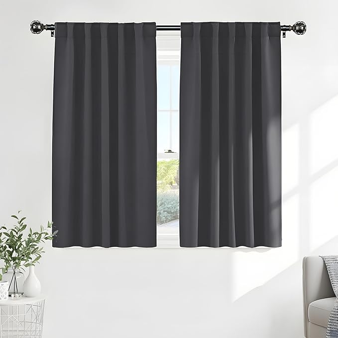 Pony Dance Short Blackout Curtain Panels for Bathroom - Red Drapes Christmas Home Decoration Modern Elegant Back Tab Room Darkening Energy Saving Curtains for Kitchen, 42 x 40 inch, Grey, One Pair