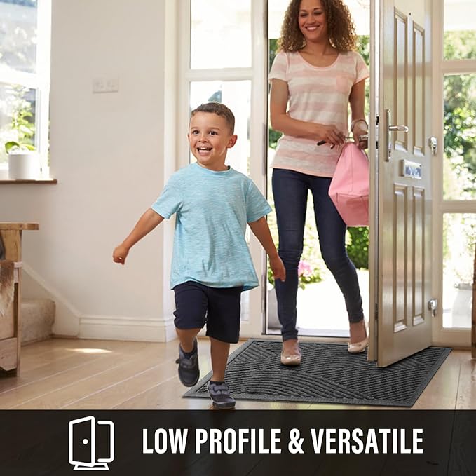 HIYARD Sturdy Front Door Mat, Absorbent Muddy Dirt Resist Welcome Door Mats Outdoor Indoor, Stain and Fade Resistant, Non-Slip Backing Entry Mat Low Profile Doormat for Entryway, 60×36, Grey
