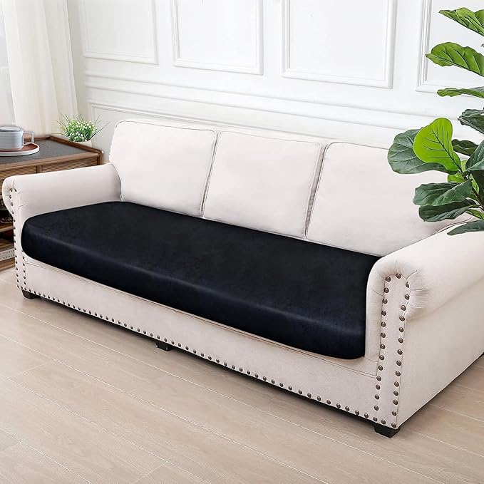 Leather Look Couch Cushion Covers Sofa Seat Slipcovers Sets Couches Furniture Protector for Sectional Armchair Loveseat Pets Kids Stretch Spandex Fabric (1 Cushion Sofa, Navy)