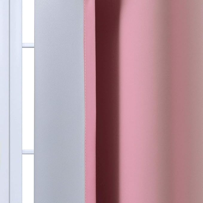 Yakamok Room Darkening Gradient Color Ombre Curtains 84 Inch Length, Thermal Insulated Grommet Window Drapes for Living Room/Bedroom (Pink and Greyish White, 2 Panels, 52x84 Inch)