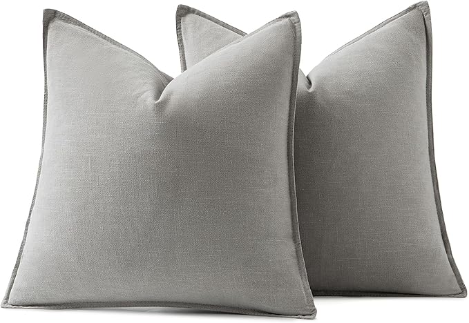 MIULEE Decorative Linen Pillow Covers 20x20 Inch Light Gray Boho Farmhouse Neutral Couch Throw Pillows for Bed Pack of 2 Accent Modern Pillowcase Sofa Livingroom Home Decor