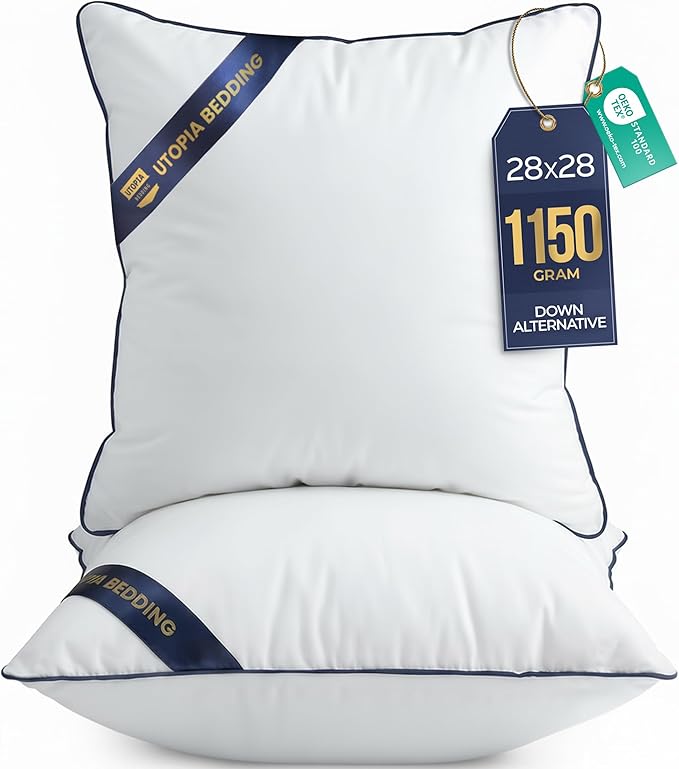 Utopia Bedding Throw Pillow Inserts (Pack of 2, White), 28 x 28 Inches Decorative Indoor Pillows for Sofa, Bed, Couch, Cushion Sham Stuffer