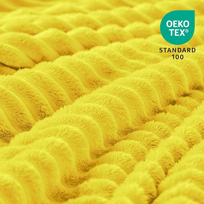 BEDELITE Fleece Blanket Twin Size – 3D Ribbed Jacquard Soft and Warm Decorative Fuzzy Blankets – Cozy, Fluffy, Plush Lightweight Throw Blankets for Couch, Bed, Sofa(Yellow, 60x80 inches)