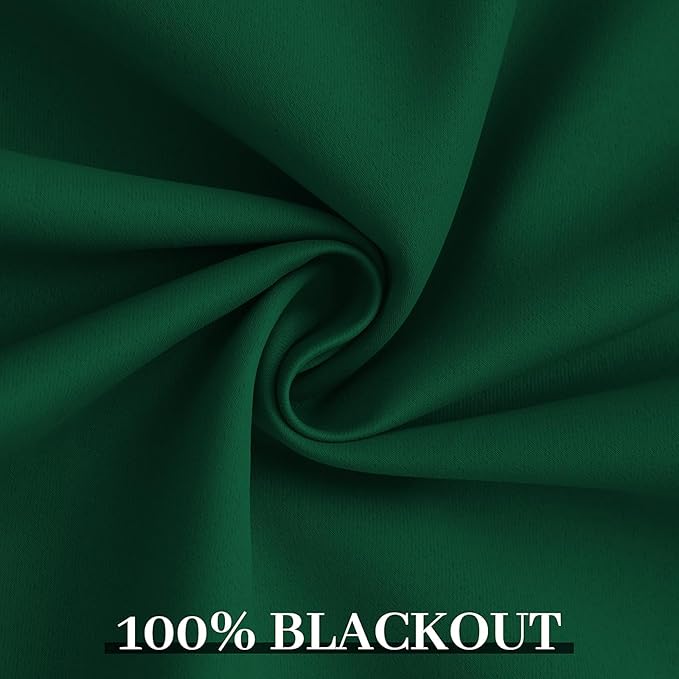 Yakamok 100% Blackout Curtains Dark Green Room Darkening Thermal Insulated with 2 Thick Layers-Hunter Green Window Drapes Set of 2 Panels for Bedroom Living Room 52 Inches by 96 Inches Length