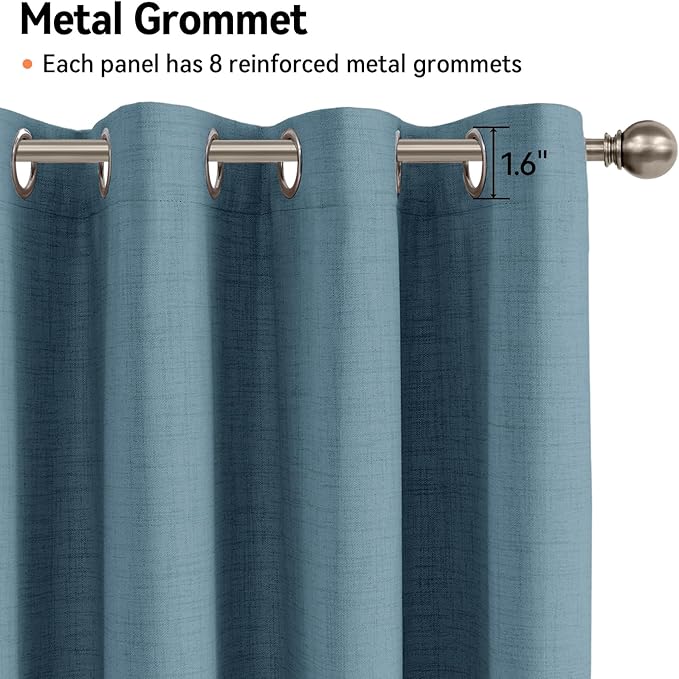 100% Blackout Shield Linen Blackout Curtains for Bedroom, Stone Blue Grommet Curtains for Living Room, Thermal Insulated Room Darkening Drapes for Nursery, Boho Home Decor, 50" W x 90" L, 2 Panels