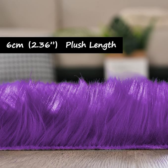 Goolela Purple Circle Rug 4ft Fluffy Round Faux Sheepskin Fur Rug for Bedside Bedroom Décor Soft Plush Fuzzy Furry