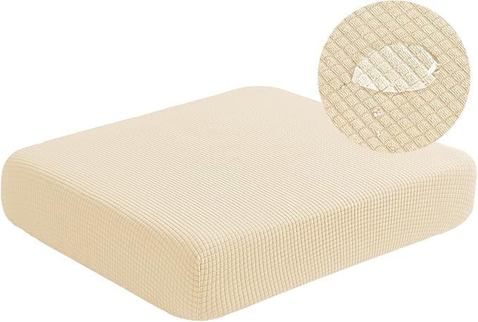 Water Repellent Sofa Cushion Slipcovers, Stretch Couch Cushion Cover for Loveseat Cushion Couch, Washable (Medium, Ivory)