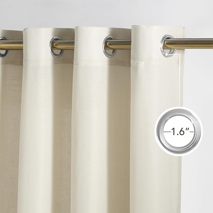 NICETOWN Bone White Linen Curtains for Kitchen, Thick Flax Small Window Treatments Semi Sheer Privacy Assured with Light Through for Cafe/Bathroom, W55 x L84, 2 Panels