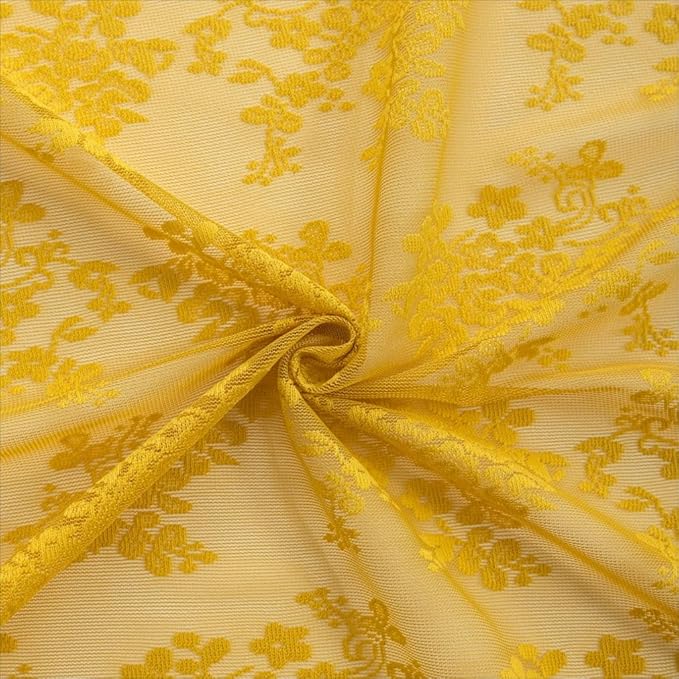 YJ YANJUN Vintage Lace Curtains 84 Inches Long-Victorian Floral Pattern Boho Mustard Yellow Sheer Curtain Panels for Living Room Bedroom,Light Filtering, Dark Gold Summer Drapes 2 Panels 52W x 84L
