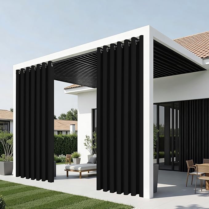 Joydeco Blackout Patio Sliding Door Curtains 108 Inches Long, Grommet Privacy Room Divider Curtains, Extra Wide Thermal Blackout Drapes for Bedroom Living Room (Black, 100Wx108L, 1 Panel)