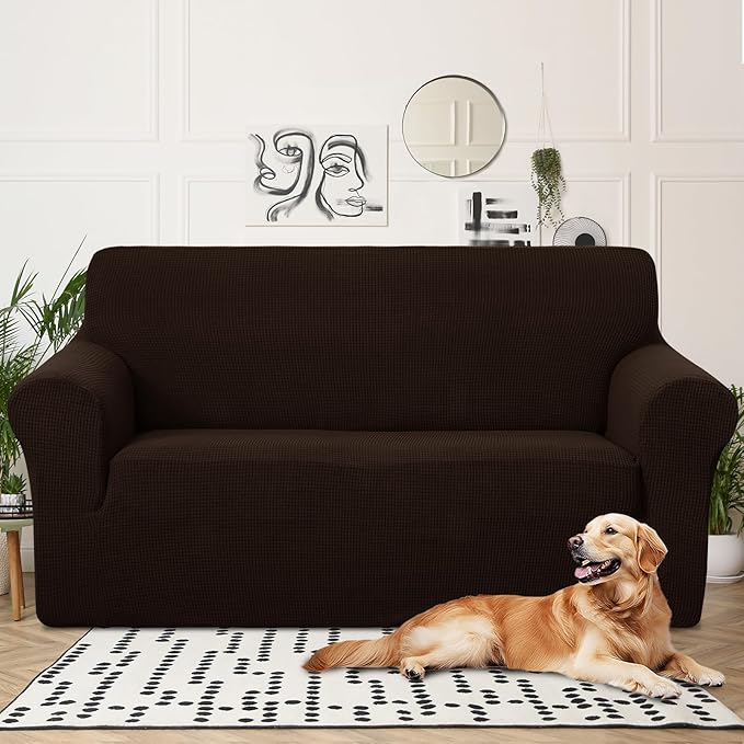 U-NICE HOME Oversized Stretch Loveseat Couch Cover Sofa Covers Washable Sofa Slipcover Furniture Protector for 2 Cushion Couch Sofa Pet Friendly, Chocolate