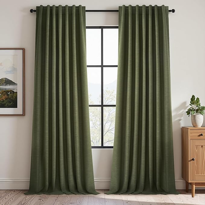 Olive Green Curtains 120 Inch Long 2 Panels Set for Living Room Bedroom Large Window Extra Long Back Tab Rod Pocket Pleated Light Blocking Saving Energy Thermal Insulated 100% Blackout Drapes