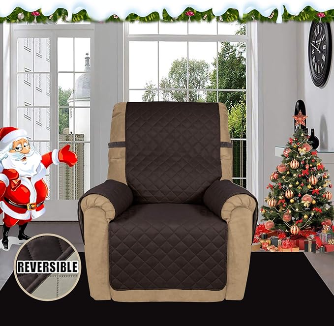Easy-Going Recliner Sofa Slipcover Reversible Sofa Cover Water Resistant Couch Cover Furniture Protector with Elastic Straps for Pets Kids Children Dog Cat (Recliner, Chocolate/Beige)