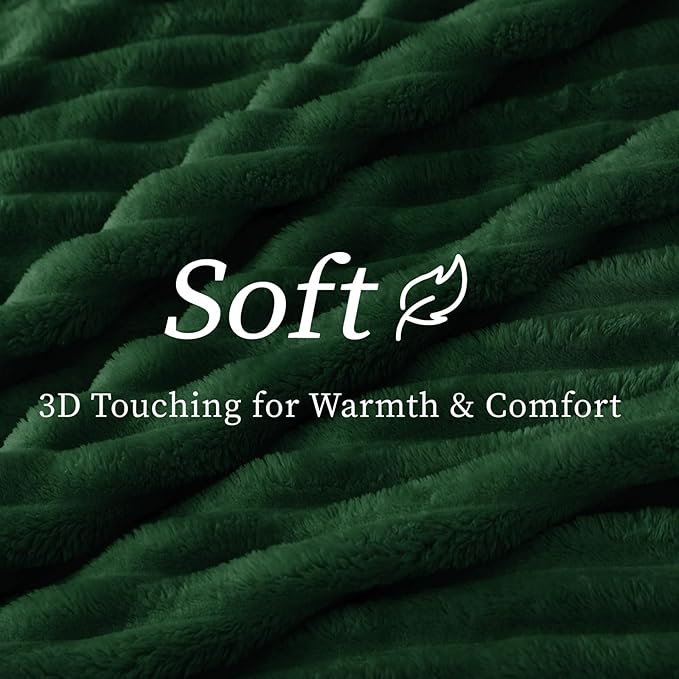 BEDELITE Fleece Throw Blanket for Couch - 300GSM Soft & Warm Fluffy Forest Green Blanket, Decorative and Giftable Striped Blankets for Women, Men, 50"x60"