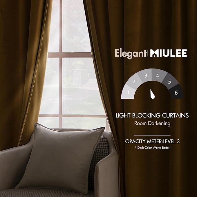 MIULEE Velvet Curtains 84 inches - Luxury Curtains for Bedroom Living Room Room Darkening Thermal Insulated Super Soft Window Drapes Rod Pocket & Back Tab, Golden, W52 x L84 inches, 2 Panels