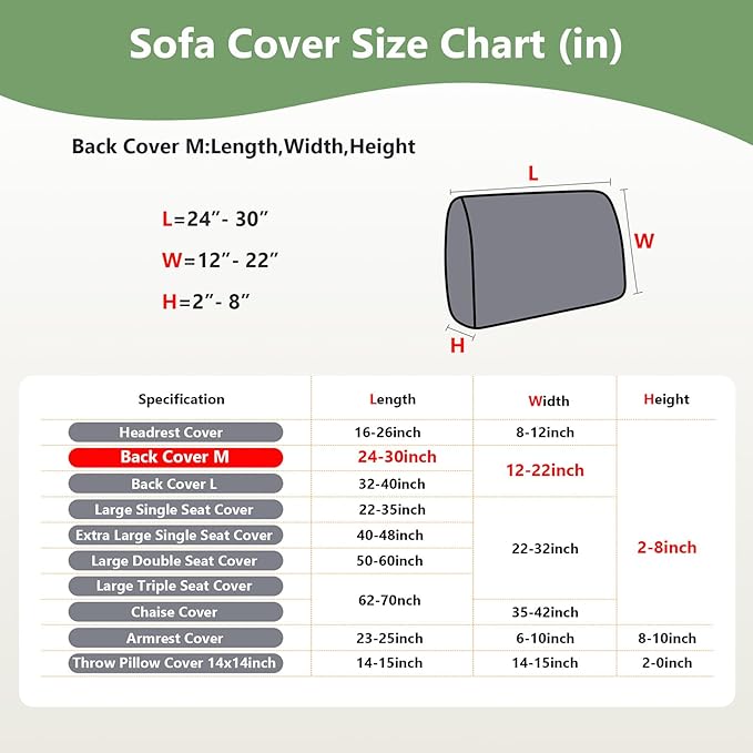 Couch Cushion Covers for Sofa Couch Covers Wear-Resistant Universal Sofa Cover Washable Stretch for Sectional Slipcovers (Texture-Green,Back Cover M)