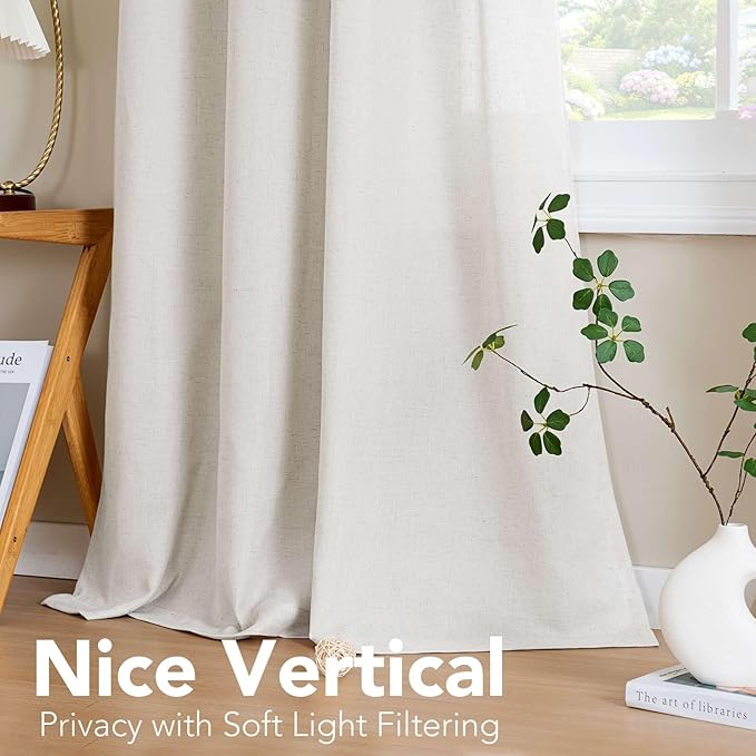 H.VERSAILTEX Living Room Linen Curtains Home Decorative Nickel Grommet Curtains Privacy Added Energy Saving Light Filtering Window Treatments Draperies, Heathered Natural, 2 Panels, 52 x 72 - Inch