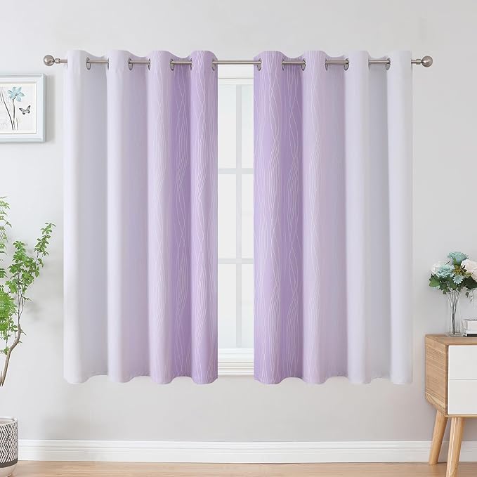 Estelar Textiler Lilac and Greyish White Blackout Curtains 54 Inch Length, Light Blocking Gradient Grommet Drapes for Living Room, Thermal Insulated Ombre Curtains for Bathroom,52Wx54L,2 Panels