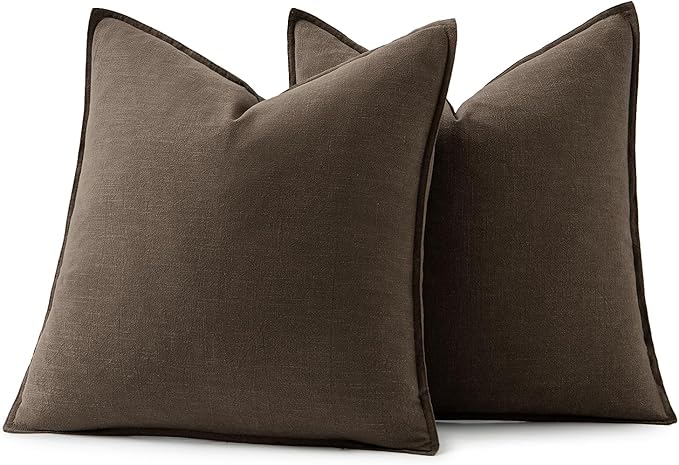 MIULEE Decorative Linen Euro Sham Pillow Covers 22x22 Inch Dark Coffee Chocolate Boho Farmhouse Neutral Winter Couch Throw Pillows for Bed Pack of 2 Accent Modern Pillowcase Sofa Livingroom Home Decor