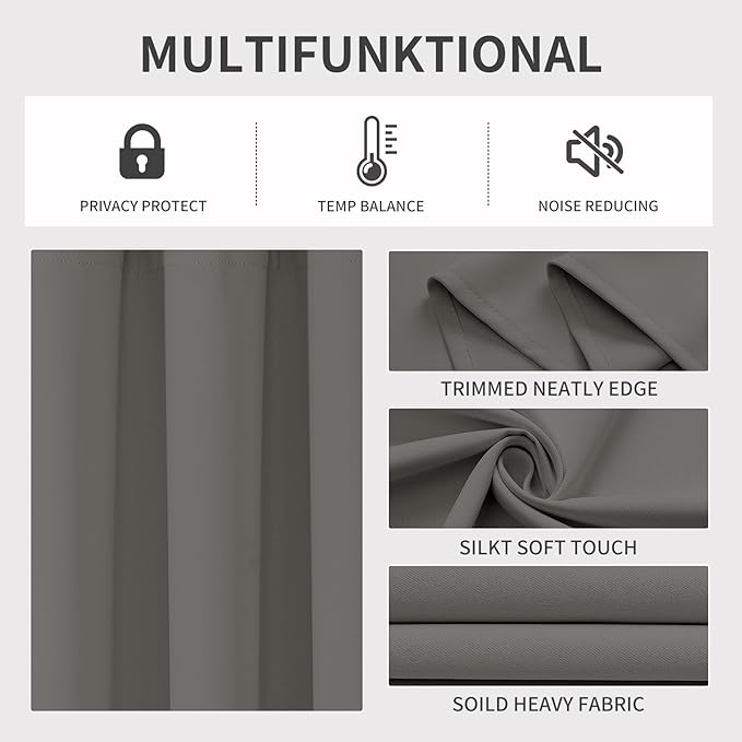 Joydeco Blackout Curtains 84 Inch Length 2 Panels Set, Thermal Insulated Long Curtains& Drapes 2 Burg, Room Darkening Drapes for Bedroom Living Room (Light Grey, W37 x L84 Inch)