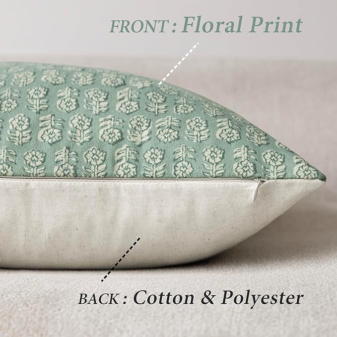 Foindtower Set of 2 Decorative Neutral Floral Print Throw Pillow Covers Vintage Accent Farmhouse Cushion Covers Boho Home Decor for Sofa Couch Chair Bedroom Living Room Outdoor,22×22 Inch,Aqua Blue