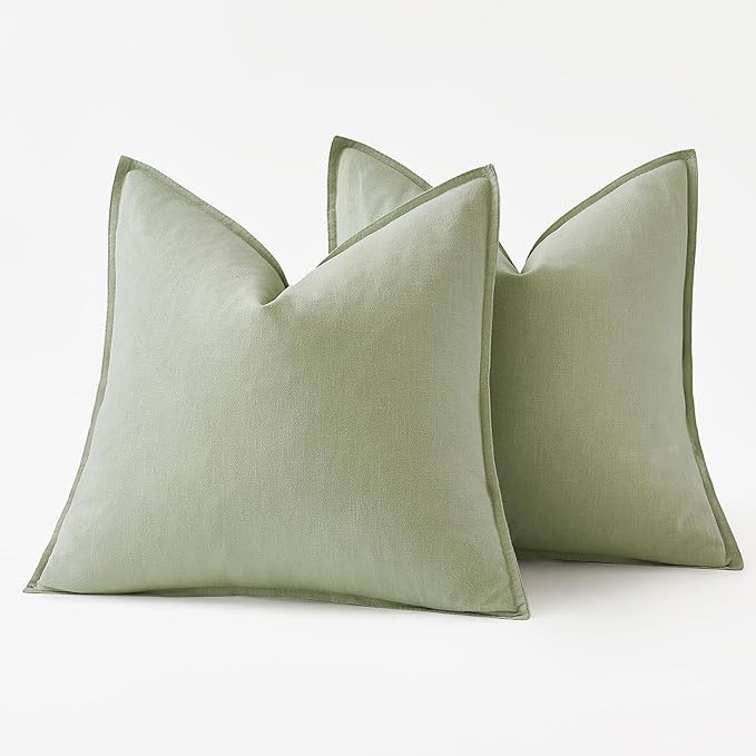 MIULEE Decorative Linen Euro Sham Pillow Covers 24x24 Light Green Boho Farmhouse Neutral Spring Couch Throw Pillows for Bed Pack of 2 Accent Modern Pillowcase Summer Sofa Livingroom Home Decor