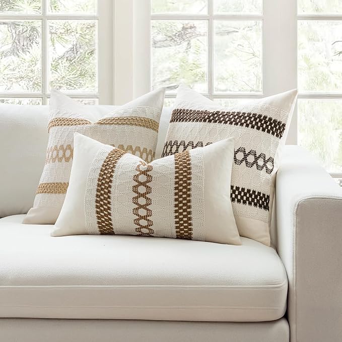 MIULEE Set of 2 Coco Brown Boho Decorative Pillow Covers 18x18 Inch Farmhouse Rustic Couch Throw Pillows Modern Spring Cotton Cushion Covers Retro Cute Macrame Woven Home Decor for Bed Sofa Chair