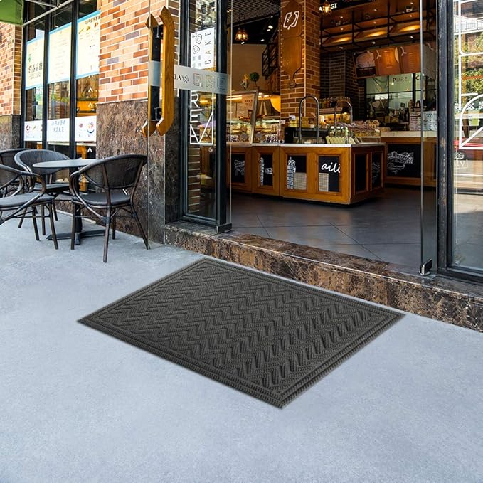 Mibao Front Door Mat, Dirt Trapper Welcome Mat for Outdoor Indoor, Non-Slip Waterproof Doormat, Durable Machine Washable Low Profile Entry Rug for Back Door Outside Patio, 24" x 36", Gray Wave