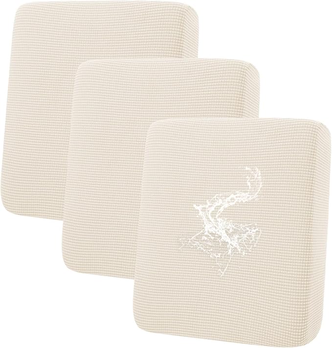 hyha Waterproof Couch Cushion Covers for Pets, Non Slip Sofa Seat Cover for Dogs Washable, Soft Thick Stretch Jacquard Fabric, Sofa Slipcovers with Elastic Bottom (3 Pieces, Light Beige)