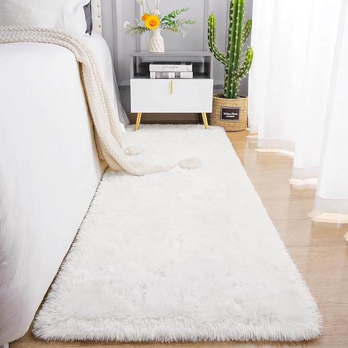 Chicrug Soft Runner Rugs for Bedroom Living Room Plush Fluffy Rug 2x8 Feet, Shag Furry Runner Carpet Non Shedding for Nursery Children Kids Girls Room Home Decorative, Cream