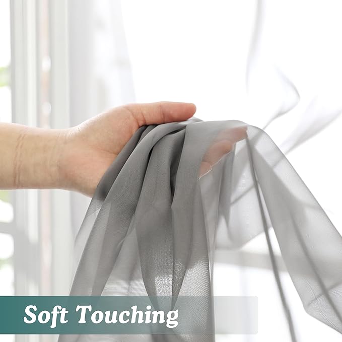 Chyhomenyc Charcoal Grey Sheer Valances for Windows - Light Filtering Small Kitchen Curtains, Rod Pocket Short Top Window Treatment Decor for Living Room Bathroom Basement, 42Wx16L inches, 2 Panels