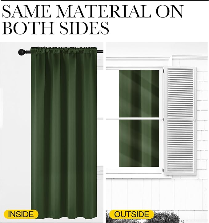 NICETOWN Dark Green Blackout Cafe Satin Curtains for Small Windows, 42" Wide by 63" Long, 2 Panels, Rod Pocket Noise Reducing Faux Silk Blackout Drapes for Dining Room