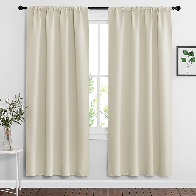RYB HOME Curtains for Bedroom Living Room 72 inches Long, Thermal Insulated Privacy Rod Pocket Drapes for Nursery Office Home Theater, Width 34 by Length 72, Beige, 2 Panels