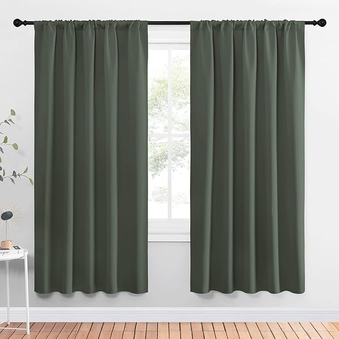NICETOWN Bedroom Curtains Blackout Draperies - All Season Thermal Insulated Solid Rod Pocket Top Blackout Curtains/Drapes for Kid's Room (Dark Mallard, 1 Pair, 52 x 72 Inch)