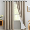 Yakamok Natural Linen Curtains 100% Blackout 84 Inches Long,Room Darkening Textured Curtains for Living Room Thermal Grommet Bedroom Curtains 2 Panels with Greyish White Liner