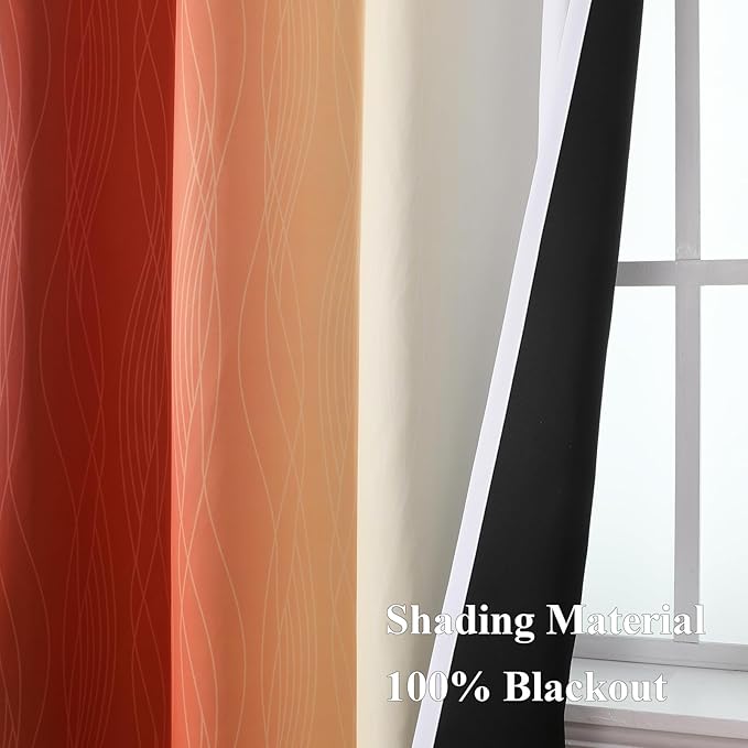 Estelar Textiler Burnt Orange and Greyish White Ombre Blackout Curtains for Living Room,Energy Efficient Room Darkening Drapes, Grommet Thermal Insulated Window Treatments for Bedroom,52Wx72L,2 Panels