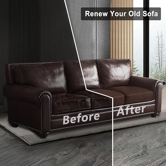 Leather Look Couch Cushion Covers Sofa Seat Slipcovers Sets Couches Furniture Protector for Sectional Armchair Loveseat Pets Kids Stretch Spandex Fabric (3 Cushion Sofa, Chocolate)