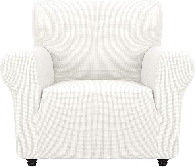 ZNSAYOTX Super Stretch Chair Slipcover Universal Sofa Chair Covers for Living Room Dogs Pet Furniture Protector Spandex Armchair Slipcovers with Anti Slip Foam Sticks (White, Chair)