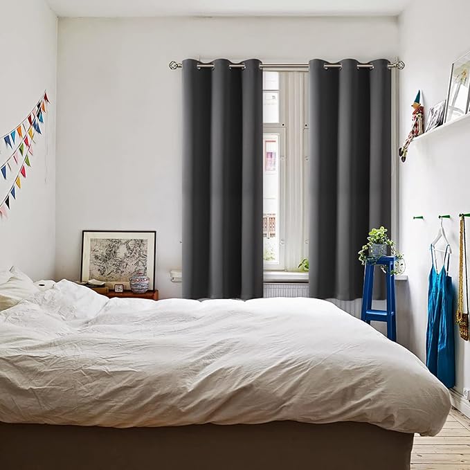 BGment Blackout Curtains for Bedroom - Grommet Thermal Insulated Room Darkening Curtains for Living Room, Set of 2 Panels (38 x 63 Inch, Dark Grey)
