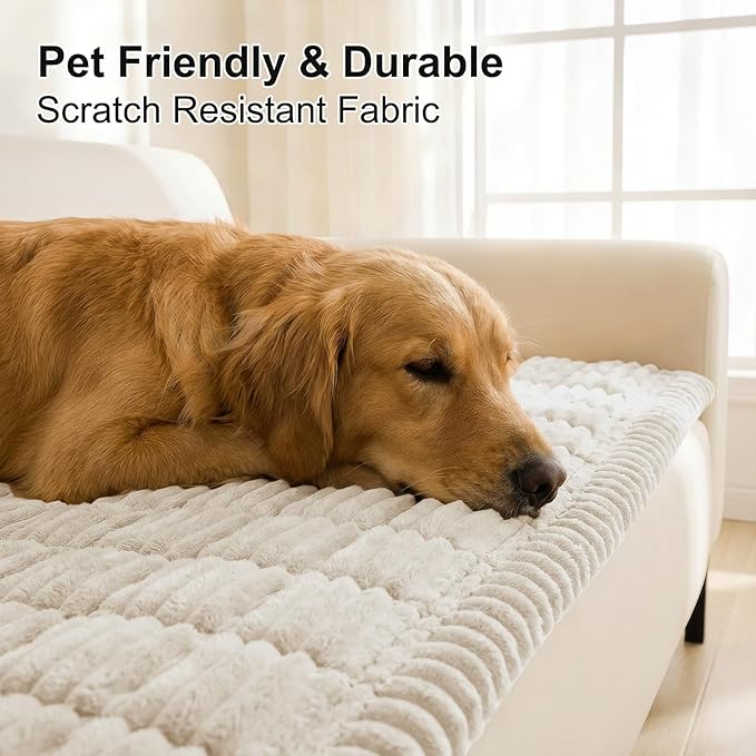 Smiry Couch Cover for Dogs Washable, Non Slip Fuzzy Pet Couch Covers for 3 Cushion Sofa Pet Friendly, Thick Soft Sofa Slipcovers Cushion Protector (White, 27.6" x 27.6")