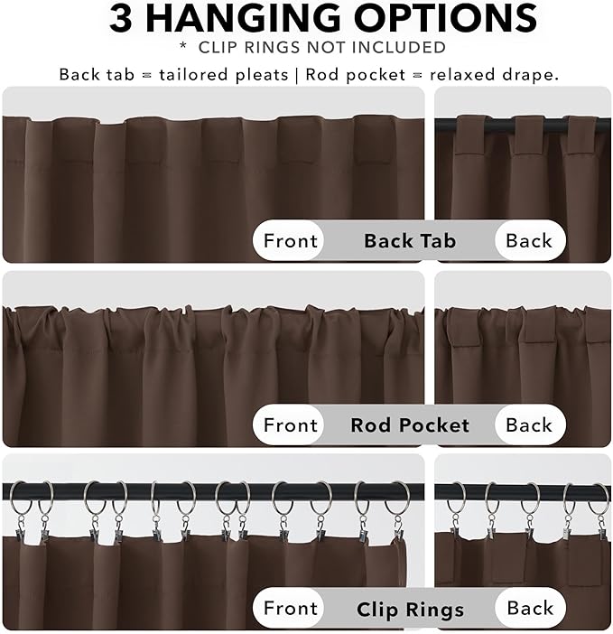 Deconovo Blackout Curtains, Thermal Insulated, W70 x L108 2 Panels, Back Tab, Machine Washable, Room-Darkening Drapes for Bedroom/Living Room Brown