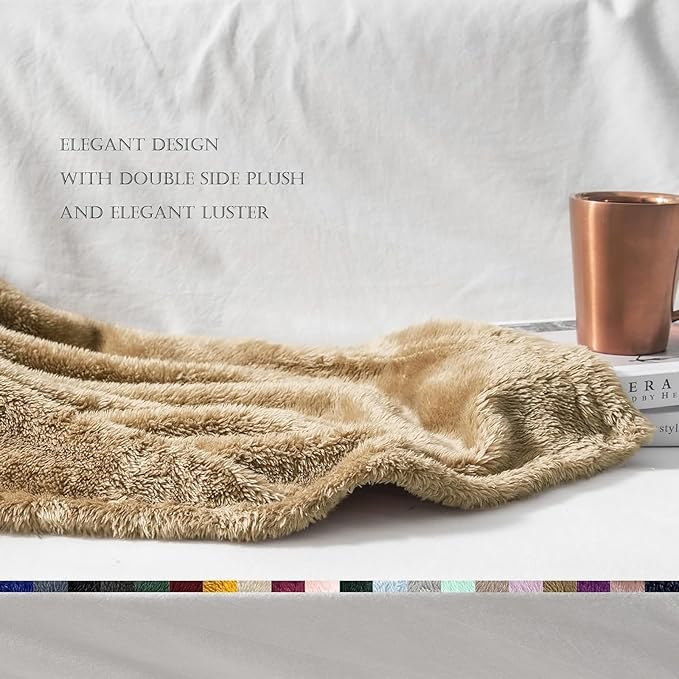 Exclusivo Mezcla Plush Fuzzy Fleece Throw Blanket Extra Large, Super Soft, Fluffy and Warm Blankets for Couch, Bed, All Season (Brown, 50x70 inches)