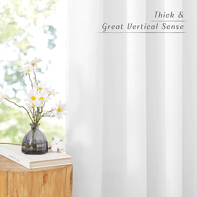 NICETOWN Linen White Curtains 96 inches Long, Grommet Thick Linen Blend Privacy Added with Light Filtering Window Treatments for Kids Room/Living Room, W42 x L96, 2 Panels