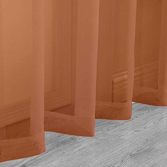 Chyhomenyc Orange Sheer Curtains 63 Inch Length 2 Panels, Light Filtering Airy Rod Pocket Window Curtain Treatment Drapes for Bedroom Living, Each 42Wx63L Inches