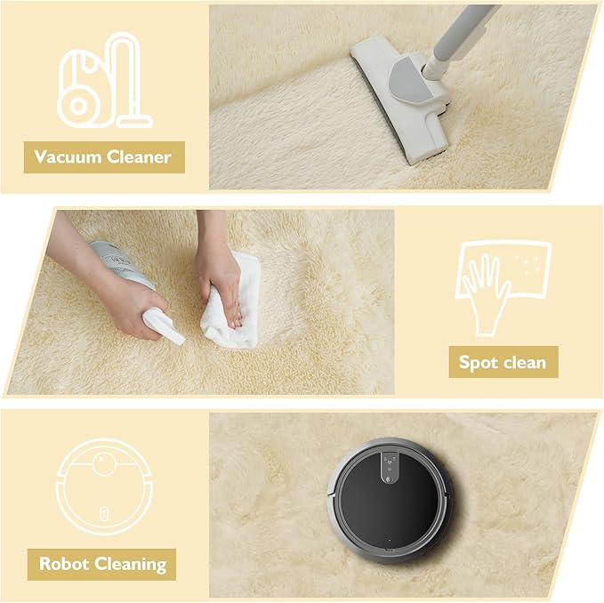 Ultra Soft Fluffy Area Rugs for Bedroom Living Room 10x12, Nursery Rug, Non-Slip Carpet for Kids Dorms Decor, Shaggy Bedside Rug, Ivory