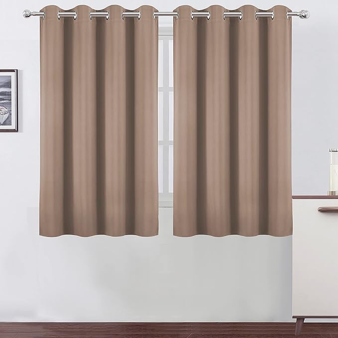 LEMOMO Cappuccino Blackout Curtains/52 x 45 Inch Length Set of 2 Panels Grommet Short Bedroom Curtains