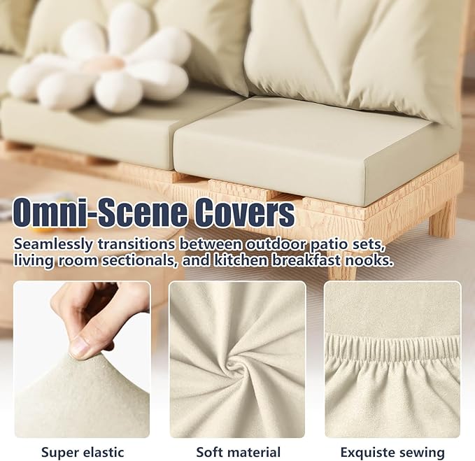 8Pcs Stretch Patio Cushion Covers, Outdoor Couch & Sofa Replacement Slipcovers for Patio Furniture Cushion Covers, Washable Reusable Furniture Protector
