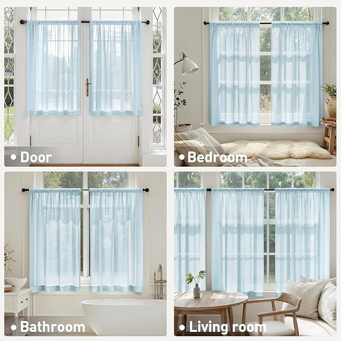 MIULEE Sky Blue Sheer Curtains 63 Inches Long, 4 Panels Set, Light Filtering Rod Pocket Voile Drapes for Living Room and Bedroom, Airy Soft Fabric Window Treatments, 42 x 63 Inches