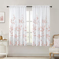 HOMEIDEAS Non-See-Through Pink and White Privacy Sheer Curtains 52 X 63 Inch Length 2 Panels, Leaf Floral Printed Light Filtering Semi Sheer Window Curtains Drapes for Bedroom Living Room