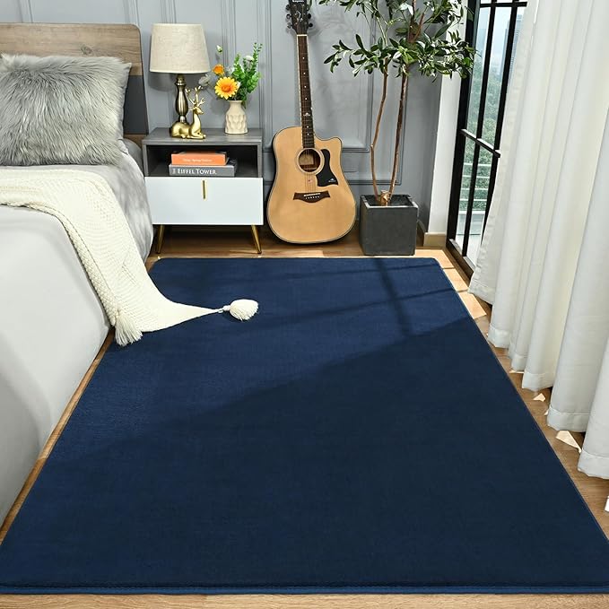 Amearea Modern Area Rugs for Bedroom Living Room, 4x6 Feet Navy Blue Thickened Memory Foam Rug, Fluffy Indoor Washable Rugs Non Slip Minimalist Carpet for Kids Boys Girls Dorm Nursery Room Decor